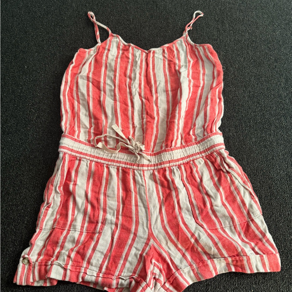 Red and cream striped romper